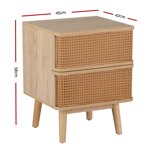 Artiss Bedside Table Rattan Side End Table 2 Drawers Nightstand Bedroom Storage Artiss