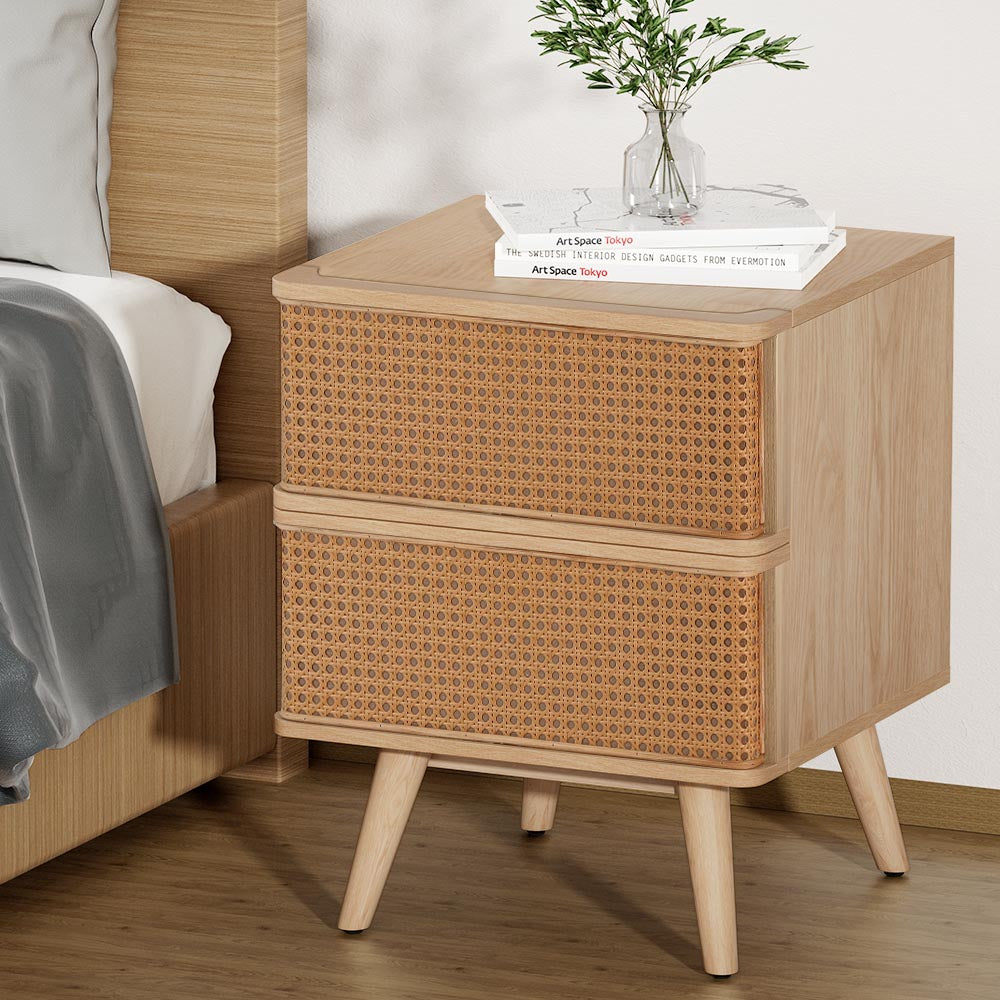 Artiss Bedside Table Rattan Side End Table 2 Drawers Nightstand Bedroom Storage Artiss