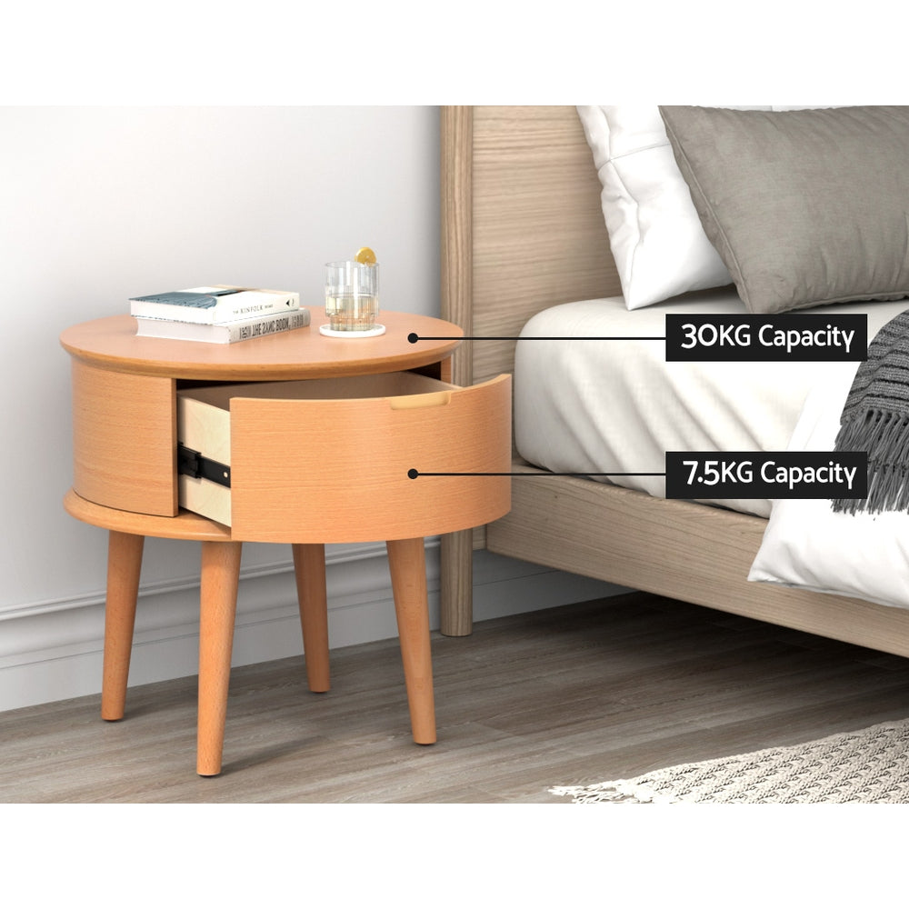 Artiss Bedside Table Curved Drawers Side End Table Nightstand Legs Bedroom Oak Artiss