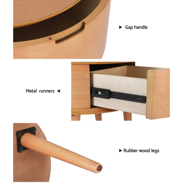 Artiss Bedside Table Curved Drawers Side End Table Nightstand Legs Bedroom Oak Artiss