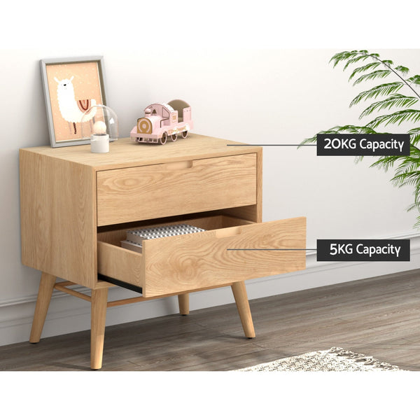 Artiss Bedside Table 2 Drawers Side End Table Nightstand Legs Bedroom Storage Artiss