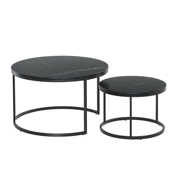 Artiss Nesting Coffee Tables Set of 2 Marble-effect Top 80/60CM Black Metal Base Artiss