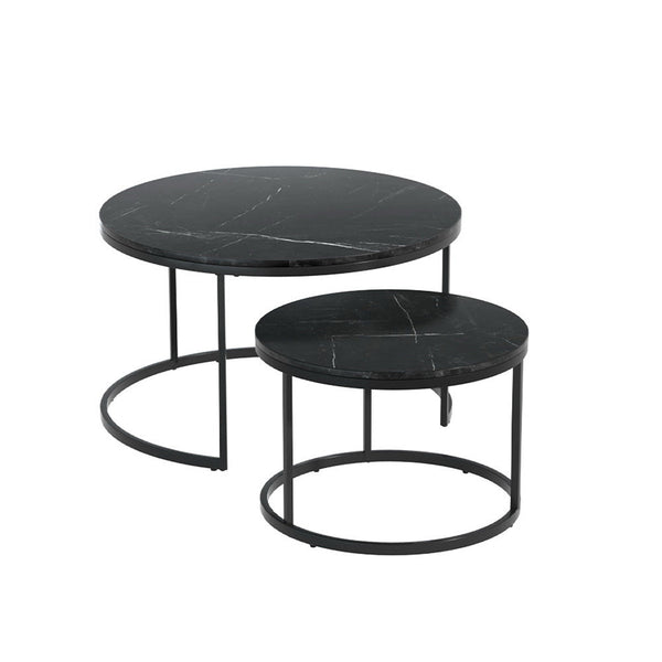 Artiss Nesting Coffee Tables Set of 2 Marble-effect Top 80/60CM Black Metal Base Artiss
