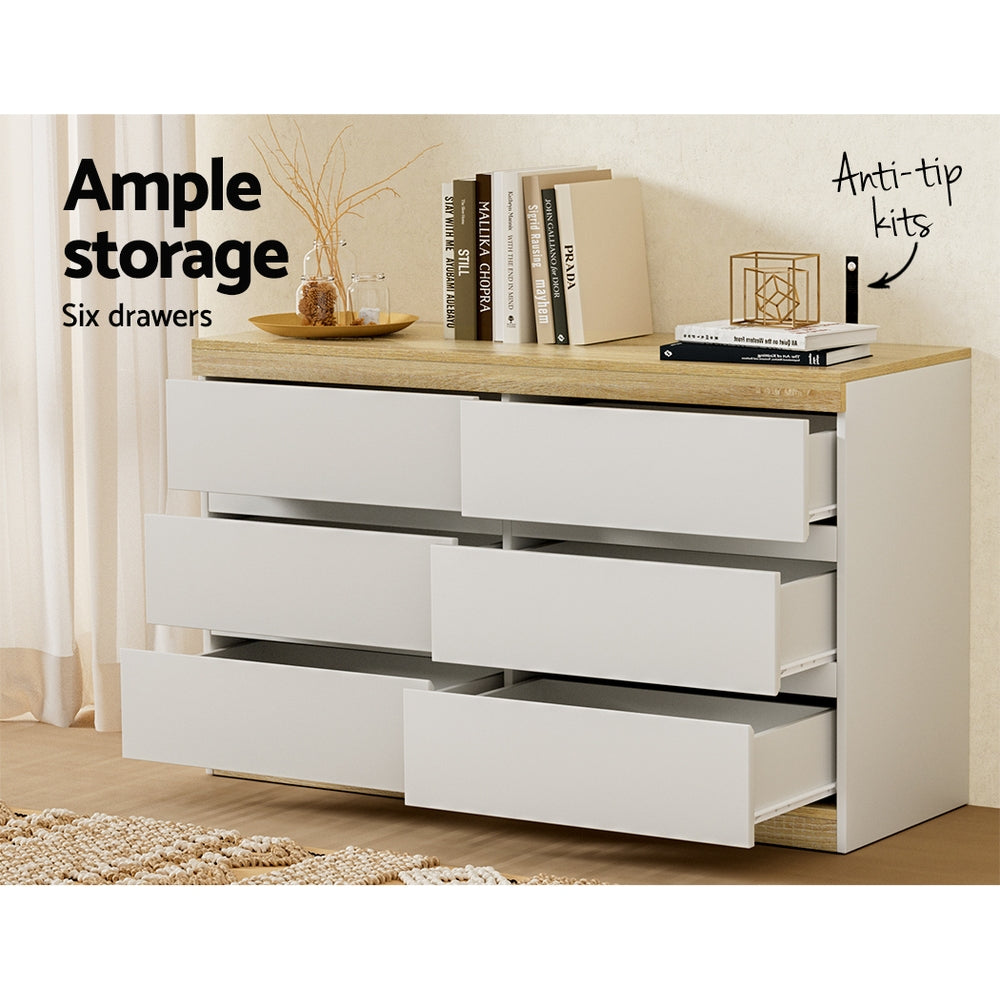 Artiss 6 Chest of Drawers Cabinet Dresser Table Tallboy Storage Bedroom White Artiss
