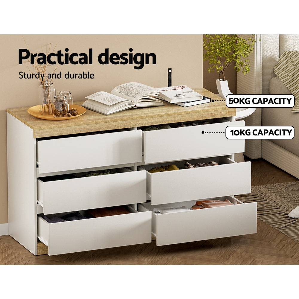 Artiss 6 Chest of Drawers Cabinet Dresser Table Tallboy Storage Bedroom White Artiss