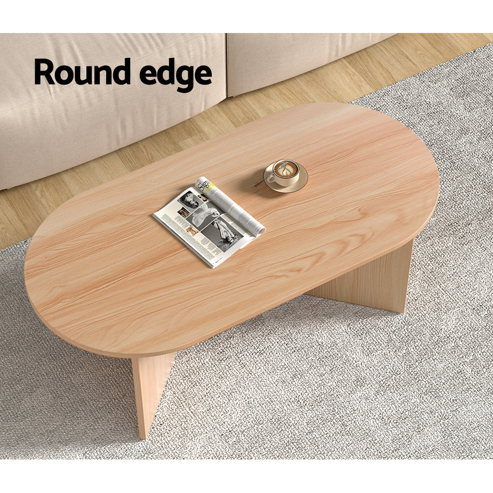 Artiss Oval Coffee Table Particle Board Wooden Living Room Table 110CM Artiss