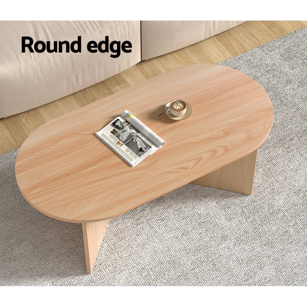 Artiss Oval Coffee Table Particle Board Wooden Living Room Table 110CM Artiss