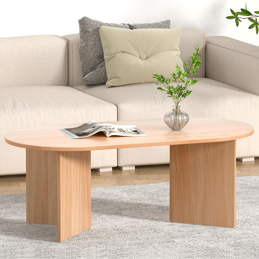 Artiss Oval Coffee Table Particle Board Wooden Living Room Table 110CM Artiss