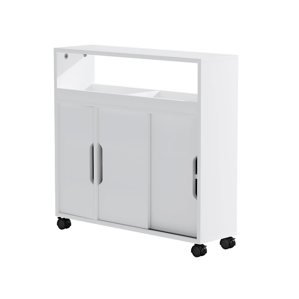 Artiss Bathroom Storage Cabinet Toilet Caddy Shelf 3 Doors With Wheels White Artiss