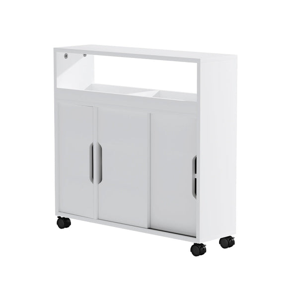 Artiss Bathroom Storage Cabinet Toilet Caddy Shelf 3 Doors With Wheels White Artiss