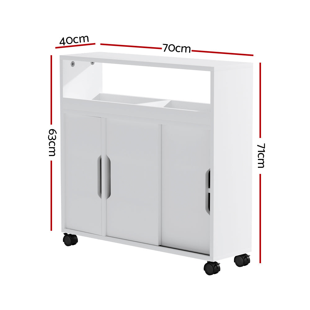Artiss Bathroom Storage Cabinet Toilet Caddy Shelf 3 Doors With Wheels White Artiss