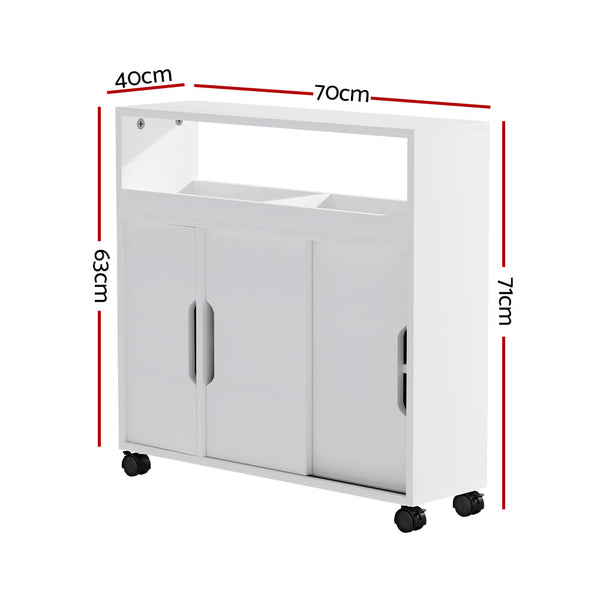 Artiss Bathroom Storage Cabinet Toilet Caddy Shelf 3 Doors With Wheels White Artiss