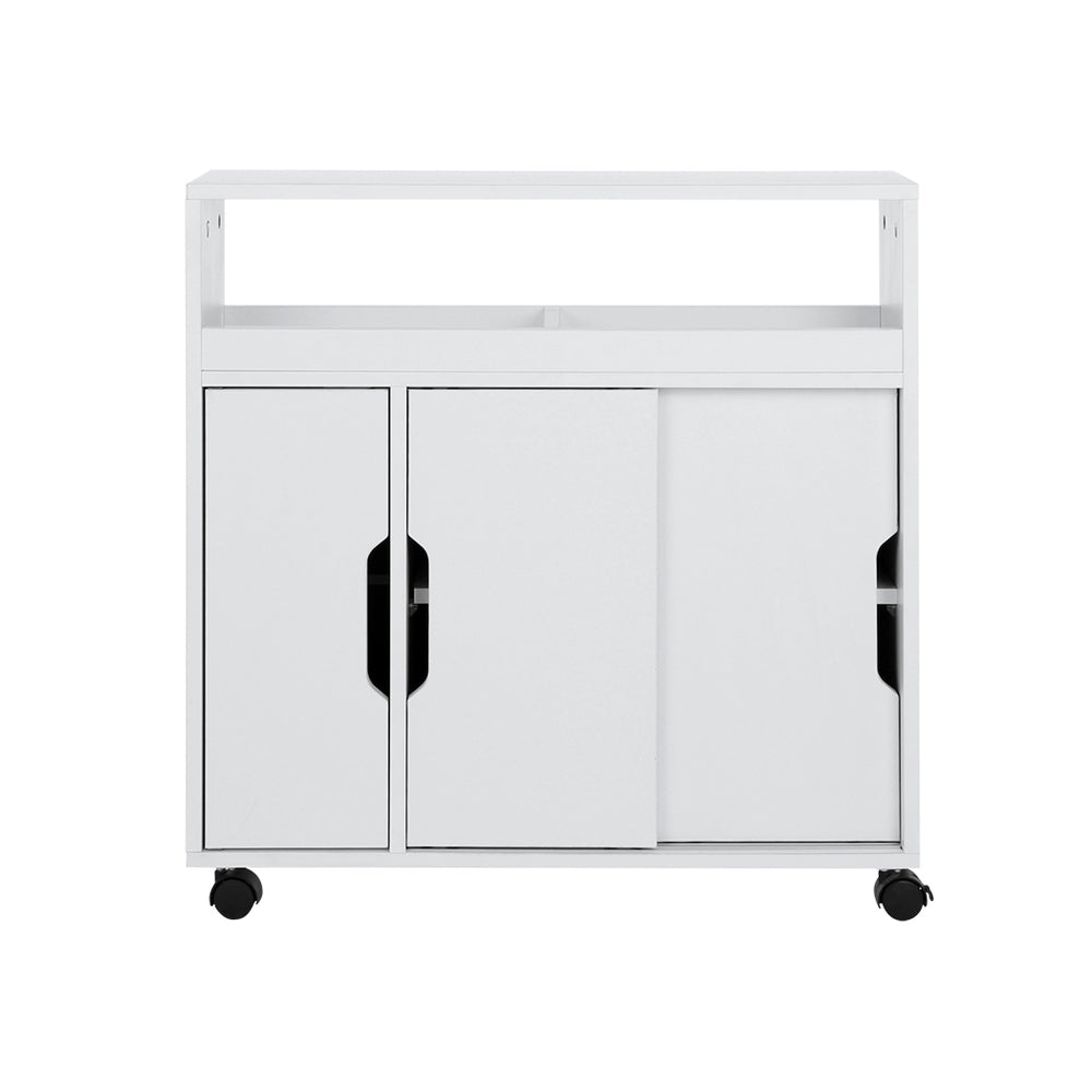 Artiss Bathroom Storage Cabinet Toilet Caddy Shelf 3 Doors With Wheels White Artiss