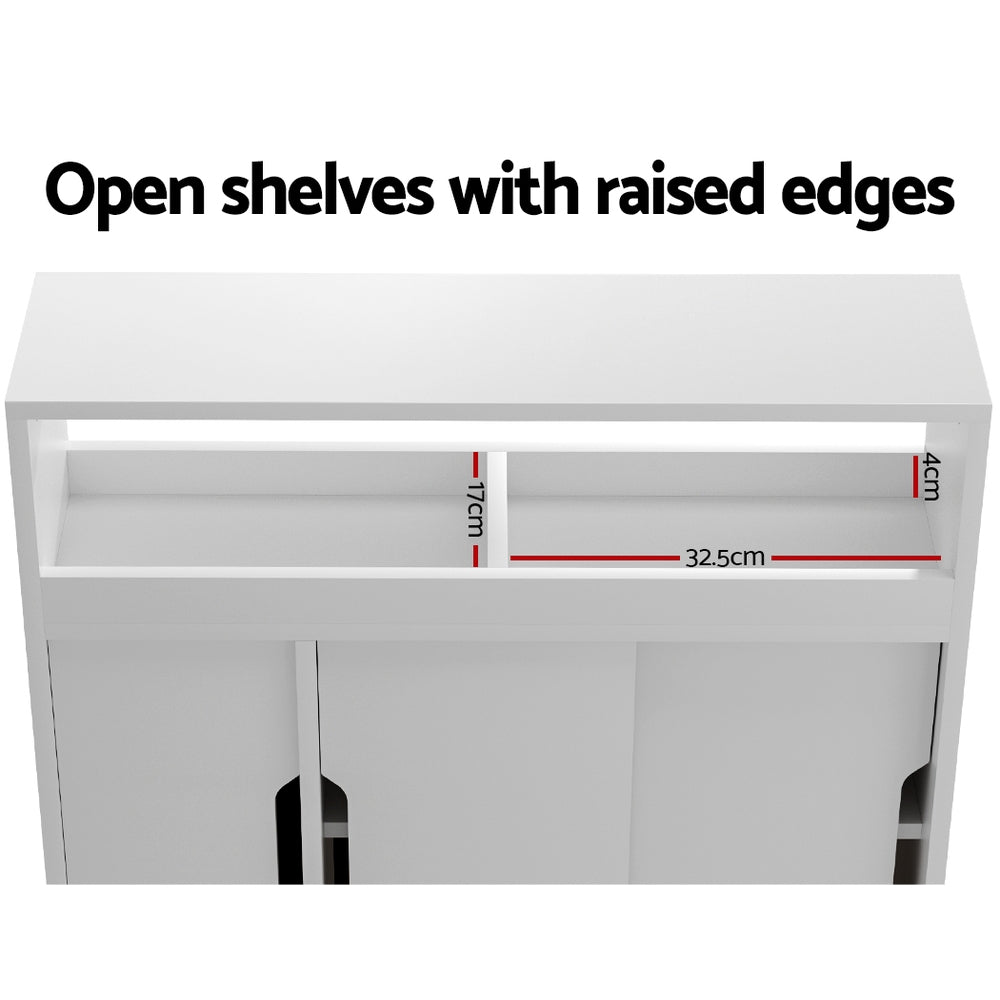 Artiss Bathroom Storage Cabinet Toilet Caddy Shelf 3 Doors With Wheels White Artiss