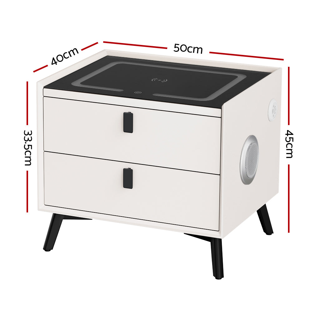 Artiss Smart Bedside Table 2 Drawers with Wireless Charging Ports LED Lights Artiss