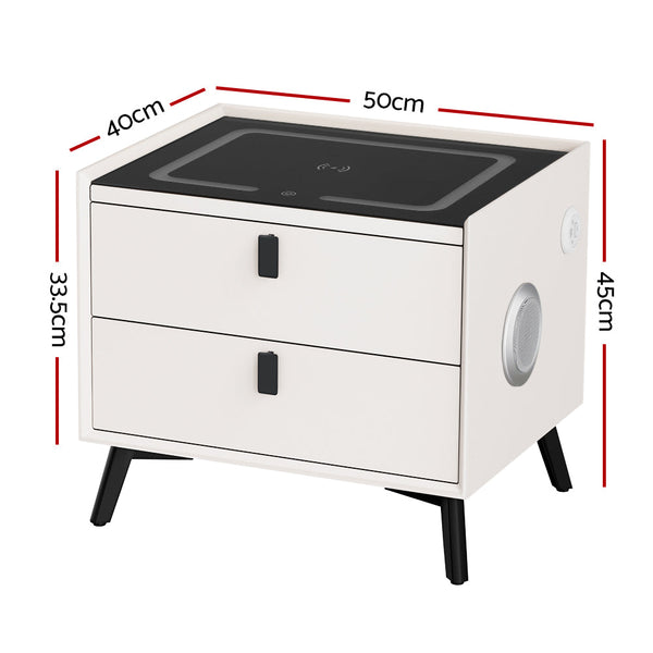 Artiss Smart Bedside Table 2 Drawers with Wireless Charging Ports LED Lights Artiss