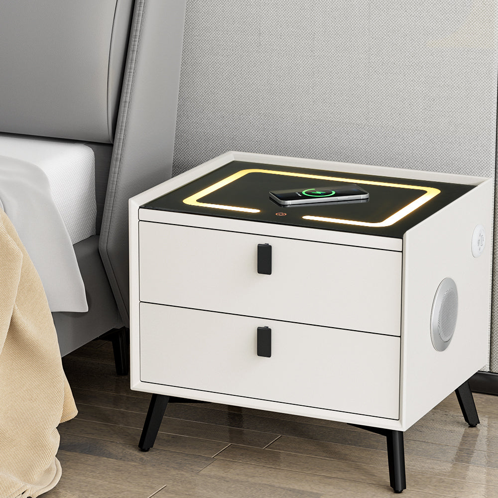 Artiss Smart Bedside Table 2 Drawers with Wireless Charging Ports LED Lights Artiss