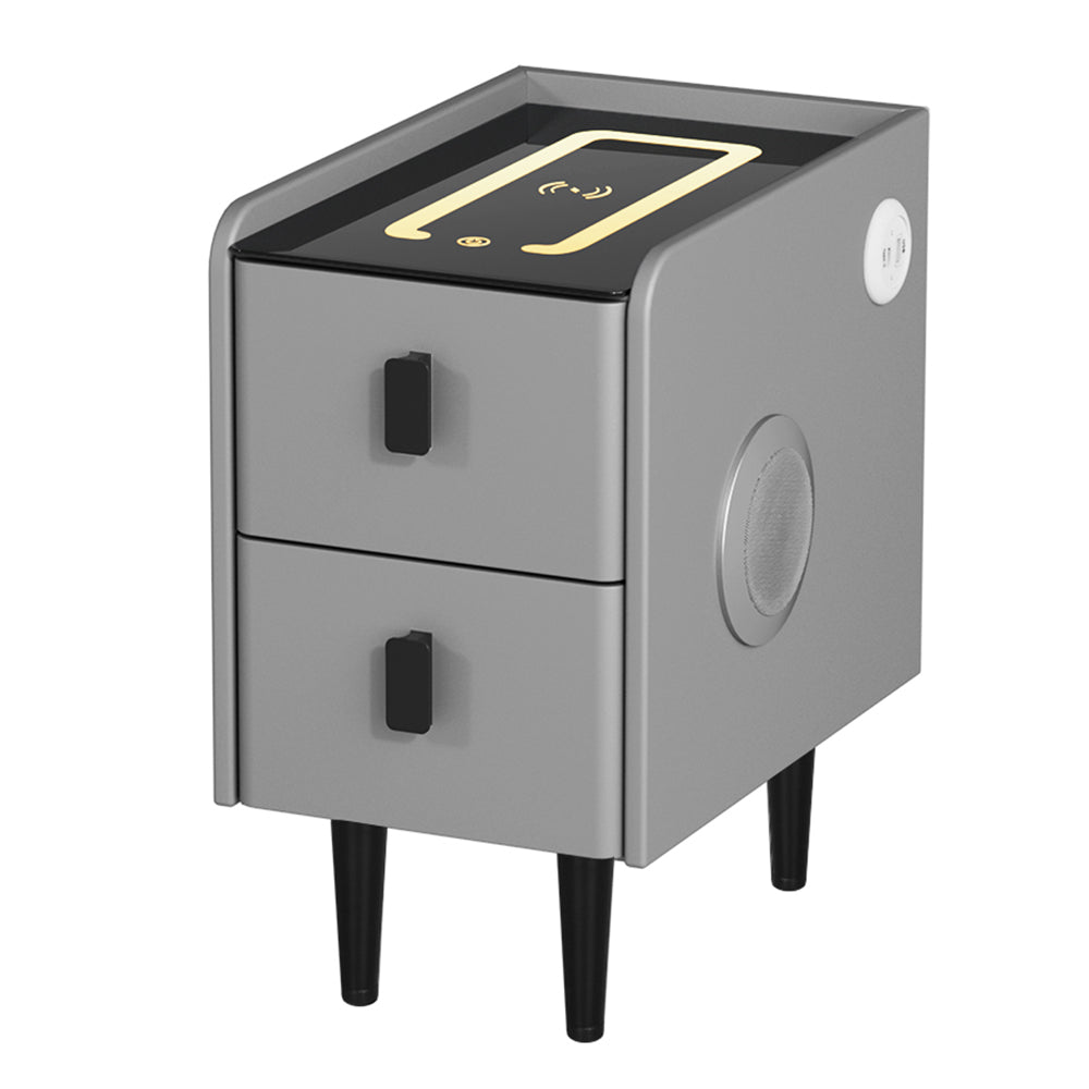 Artiss Smart Bedside Table 2 Drawers with Wireless Charging LED Lights Grey Artiss
