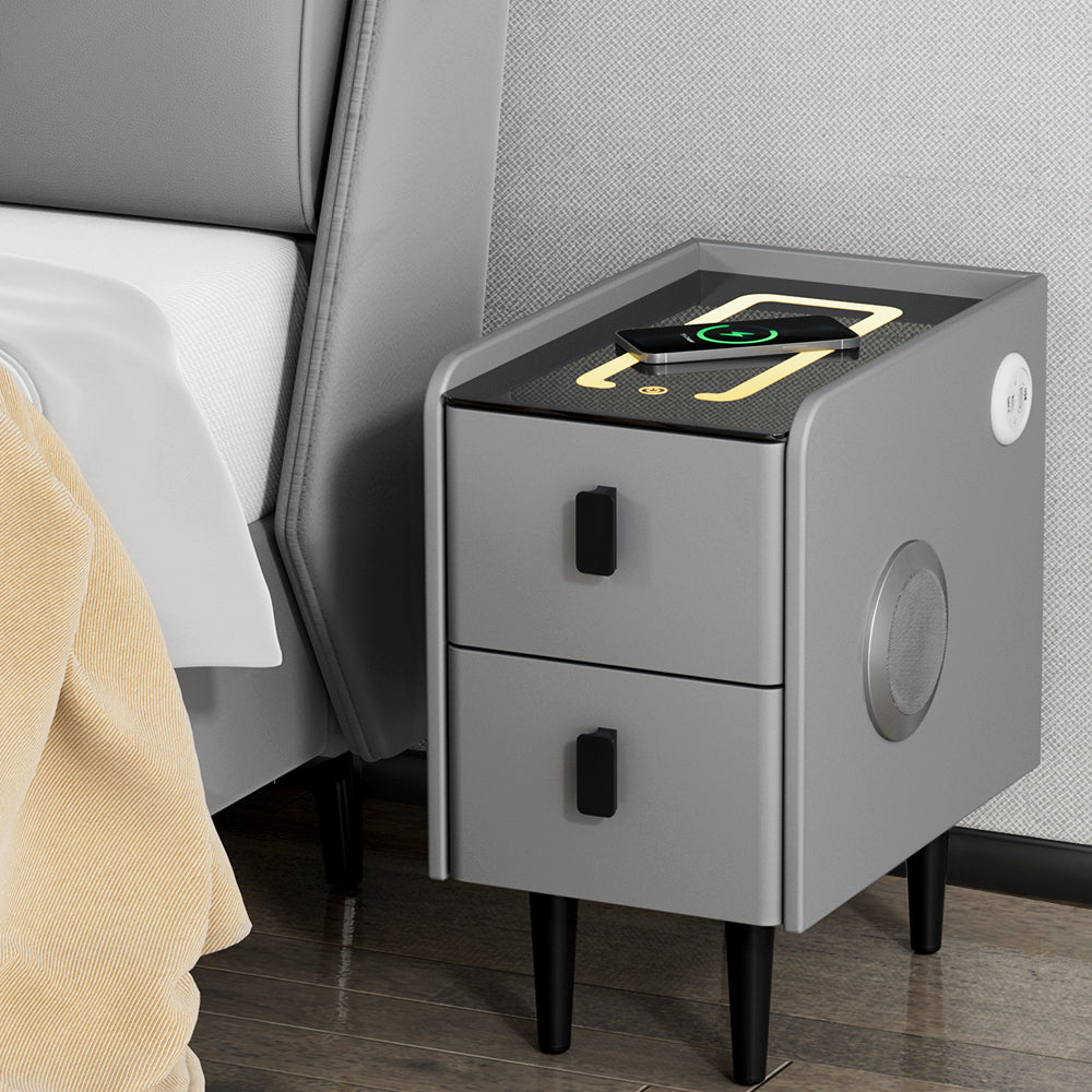 Artiss Smart Bedside Table 2 Drawers with Wireless Charging LED Lights Grey Artiss
