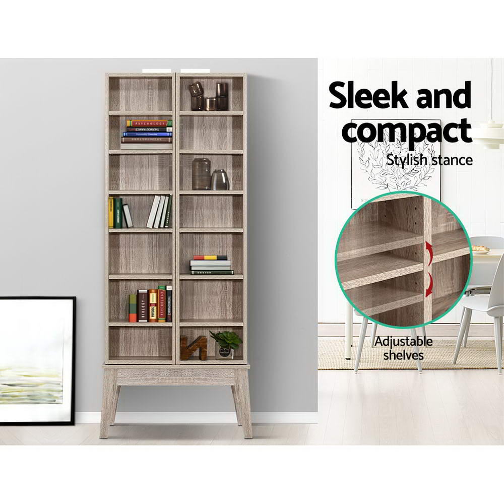 Artiss CD DVD Media Storage Display Shelf Folding Cabinet Bookshelf Bluray Rack Oak freeshipping - Awezingly
