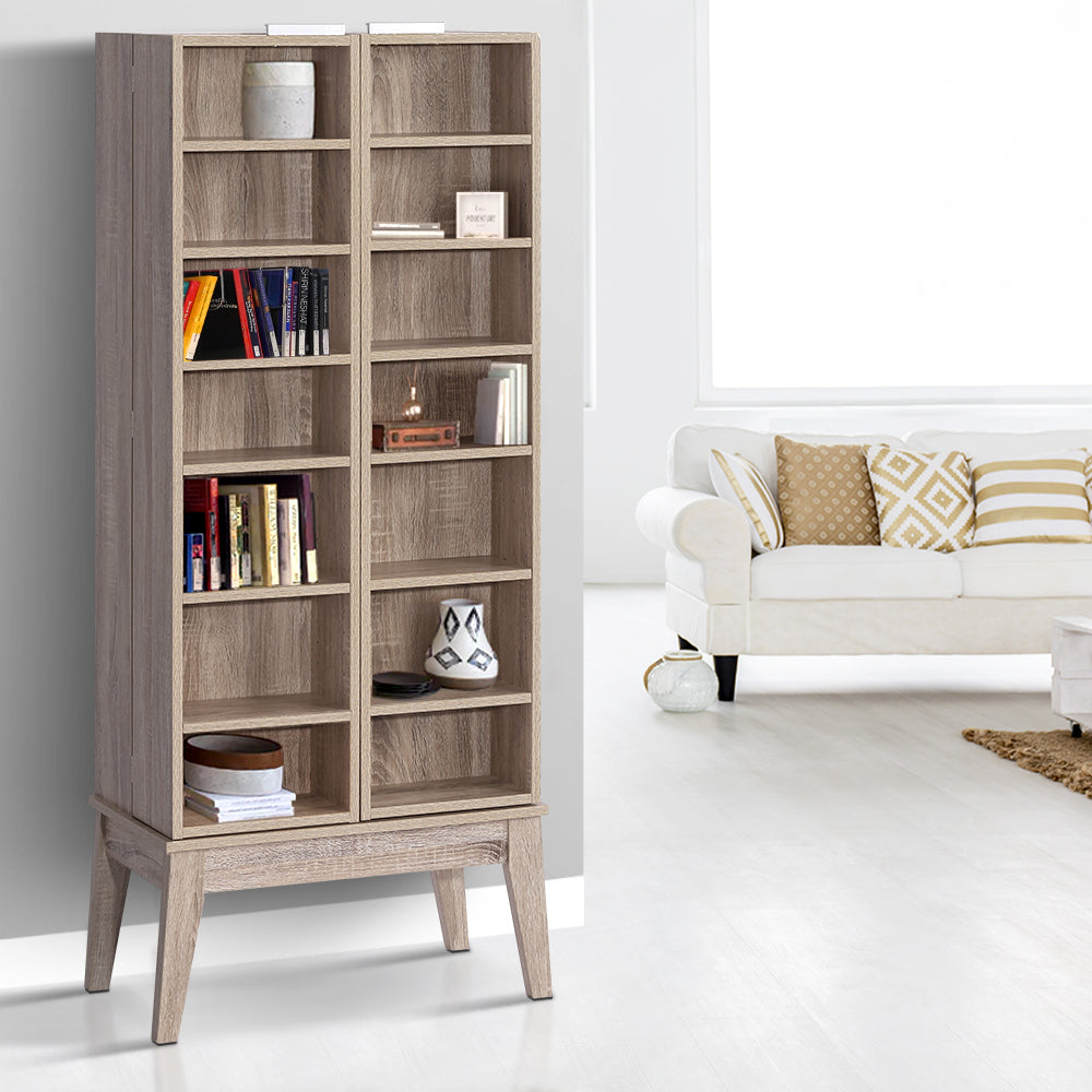 Artiss CD DVD Media Storage Display Shelf Folding Cabinet Bookshelf Bluray Rack Oak freeshipping - Awezingly