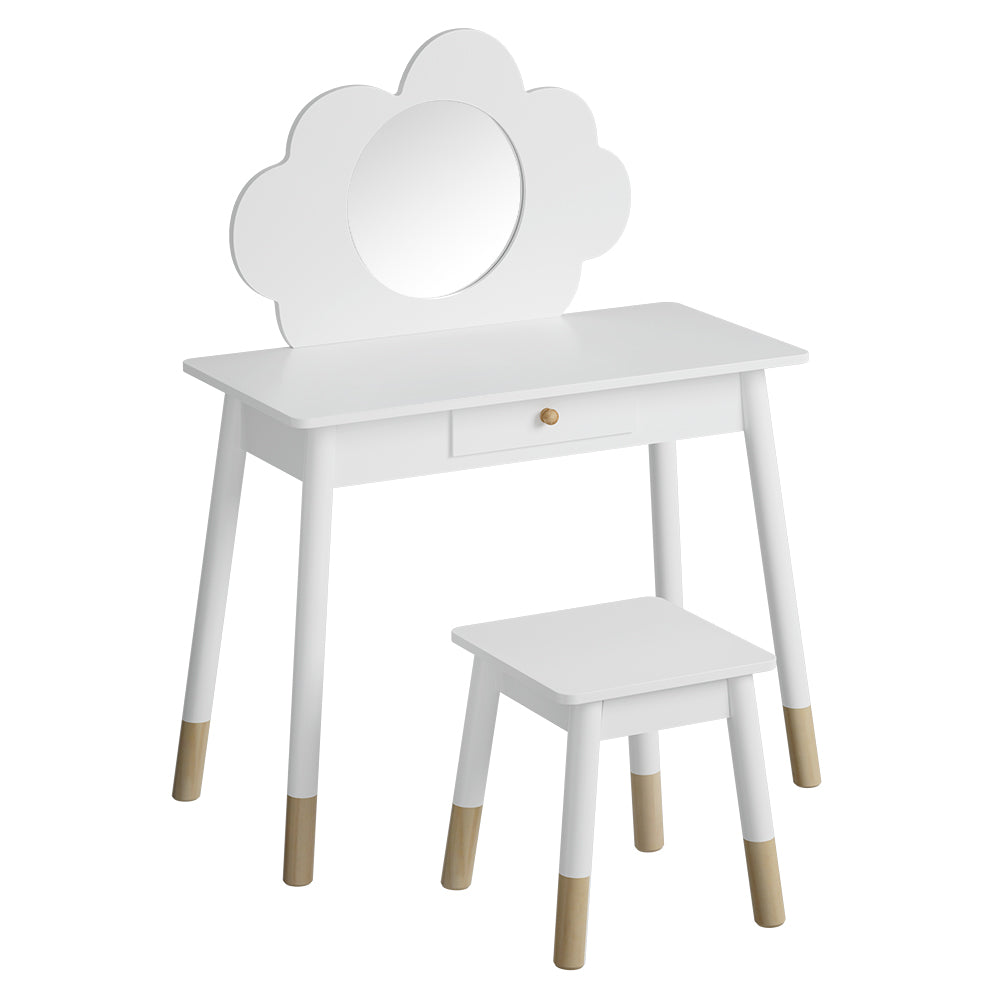 Keezi Kids Vanity Makeup Dressing Table Chair Set Wooden Mirror Drawer White Keezi