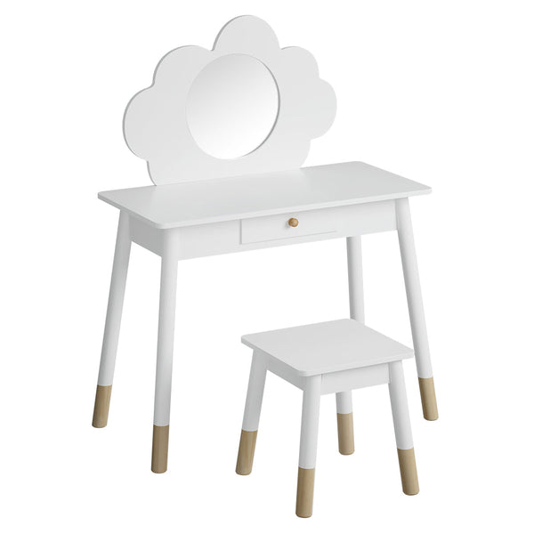 Keezi Kids Vanity Makeup Dressing Table Chair Set Wooden Mirror Drawer White Keezi