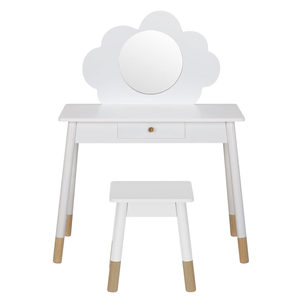Keezi Kids Vanity Makeup Dressing Table Chair Set Wooden Mirror Drawer White Keezi