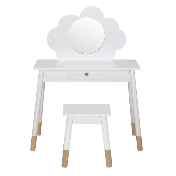 Keezi Kids Vanity Makeup Dressing Table Chair Set Wooden Mirror Drawer White Keezi