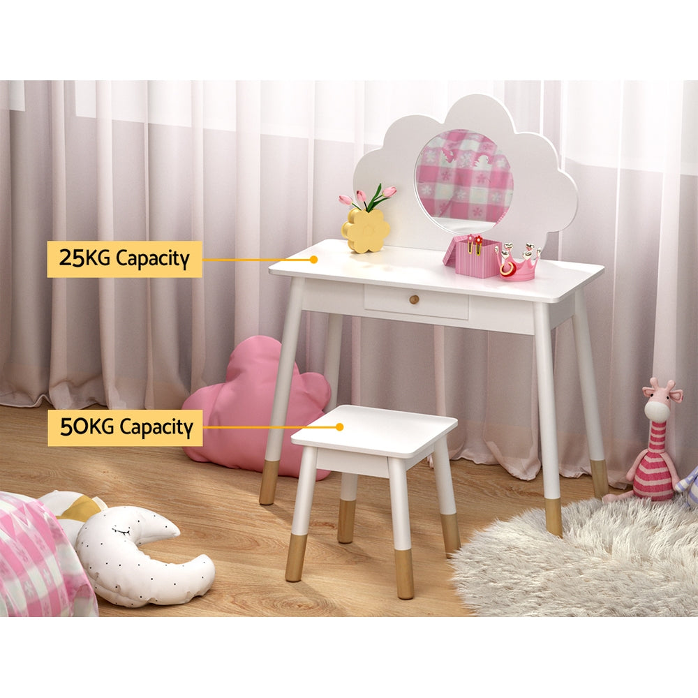 Keezi Kids Vanity Makeup Dressing Table Chair Set Wooden Mirror Drawer White Keezi