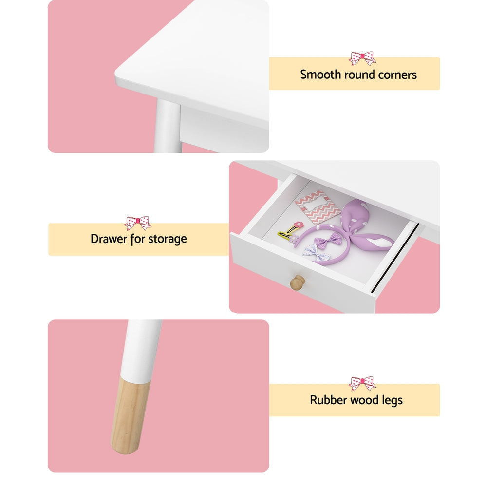 Keezi Kids Vanity Makeup Dressing Table Chair Set Wooden Mirror Drawer White Keezi