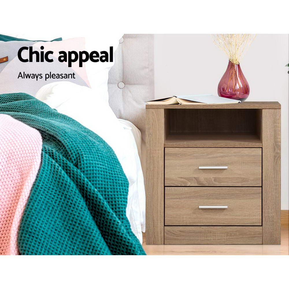 Artiss Bedside Tables Drawers Storage Cabinet Shelf Side End Table Oak freeshipping - Awezingly