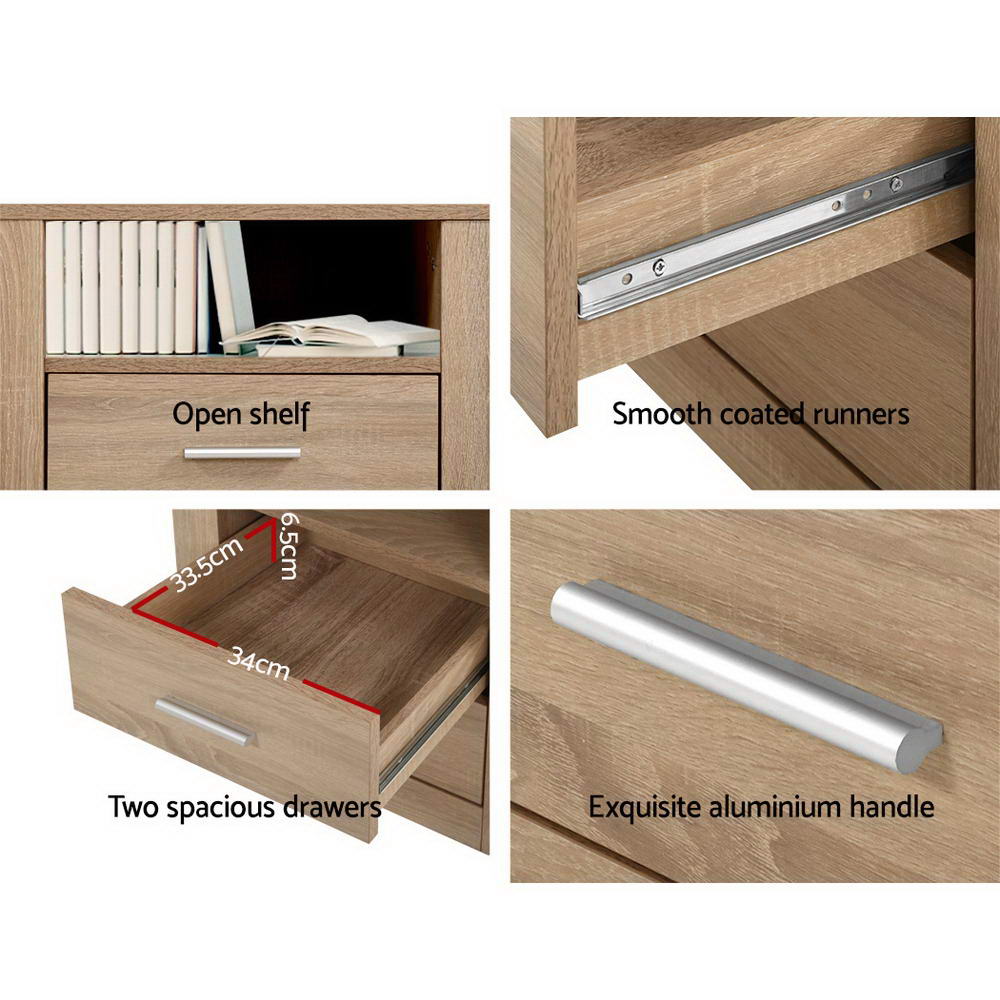 Artiss Bedside Tables Drawers Storage Cabinet Shelf Side End Table Oak freeshipping - Awezingly