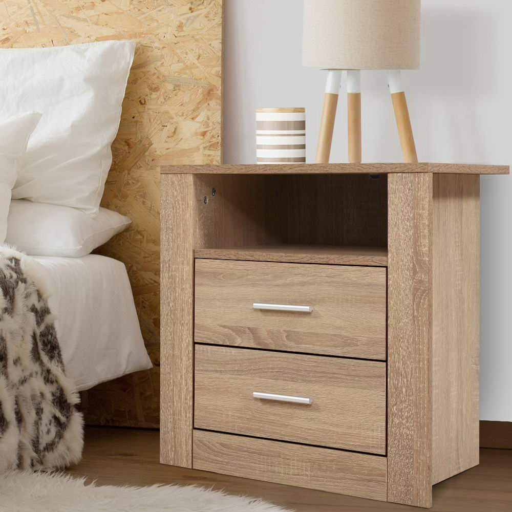 Artiss Bedside Tables Drawers Storage Cabinet Shelf Side End Table Oak freeshipping - Awezingly