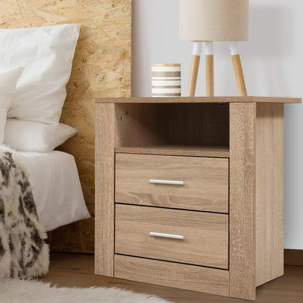 Artiss Bedside Tables Drawers Storage Cabinet Shelf Side End Table Oak freeshipping - Awezingly