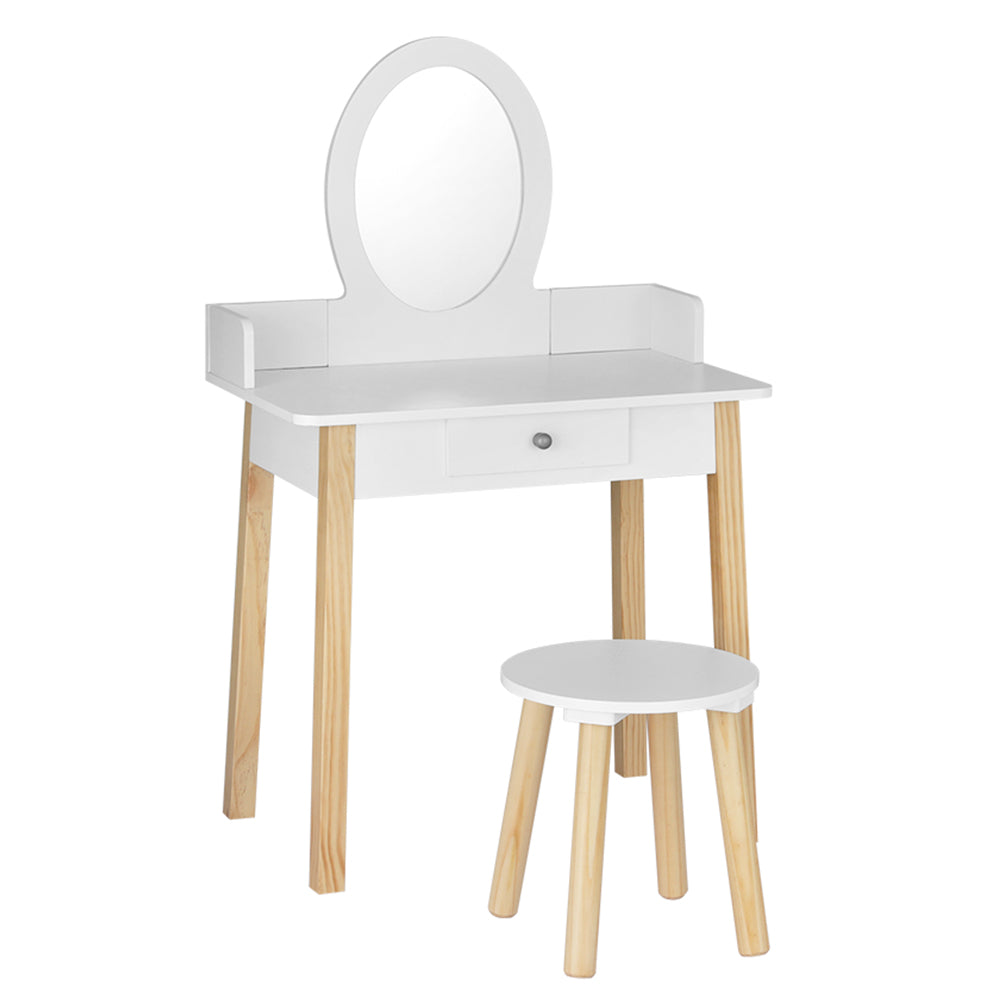 Keezi Kids Vanity Makeup Dressing Table Chair Set Wooden Leg Drawer Mirror White Keezi