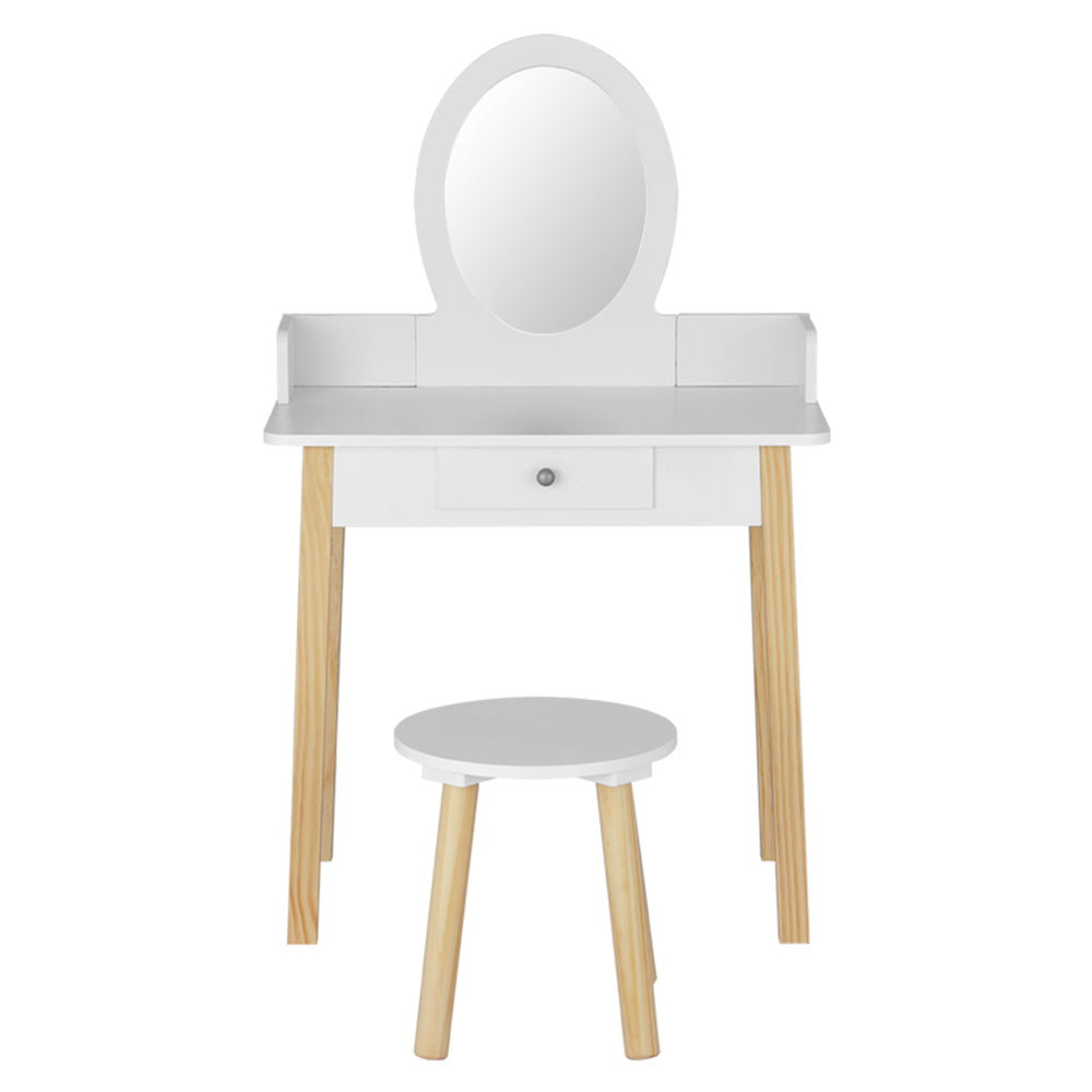 Keezi Kids Vanity Makeup Dressing Table Chair Set Wooden Leg Drawer Mirror White Keezi