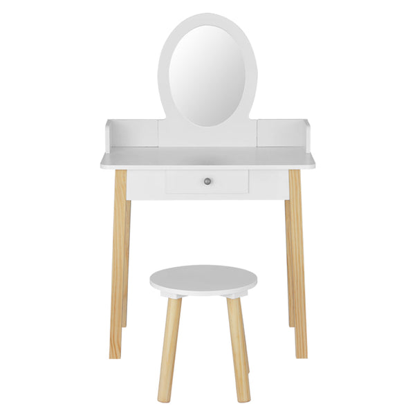 Keezi Kids Vanity Makeup Dressing Table Chair Set Wooden Leg Drawer Mirror White Keezi