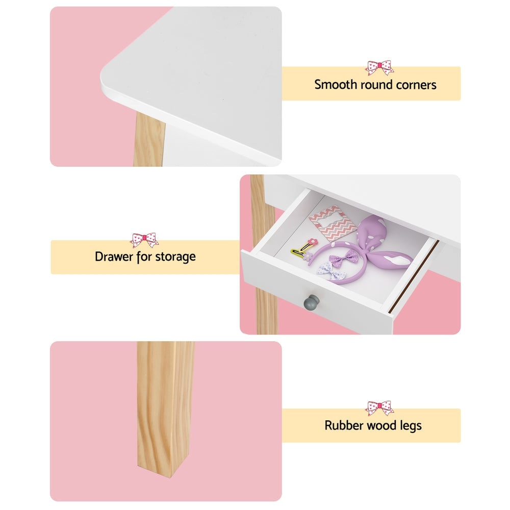 Keezi Kids Vanity Makeup Dressing Table Chair Set Wooden Leg Drawer Mirror White Keezi