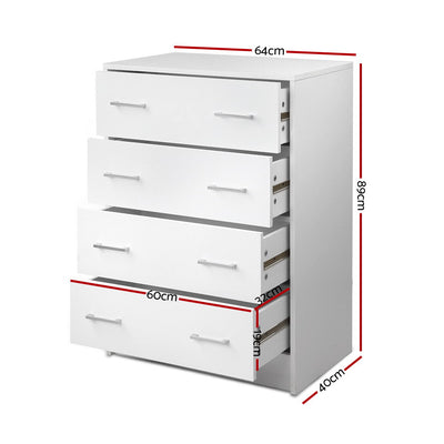 Artiss Tallboy 4 Drawers Storage Cabinet - White
