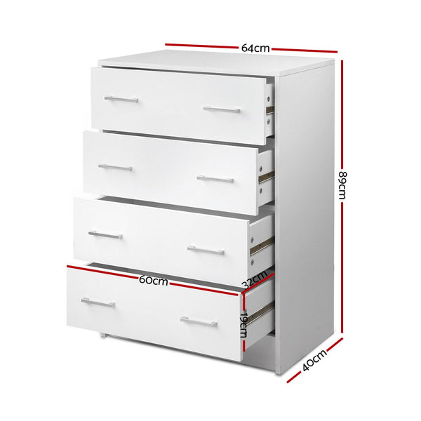 Artiss Tallboy 4 Drawers Storage Cabinet - White freeshipping - Awezingly