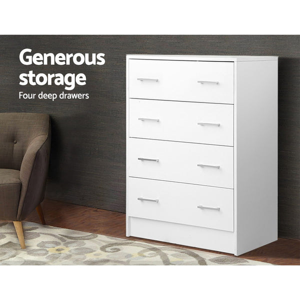 Artiss Tallboy 4 Drawers Storage Cabinet - White freeshipping - Awezingly