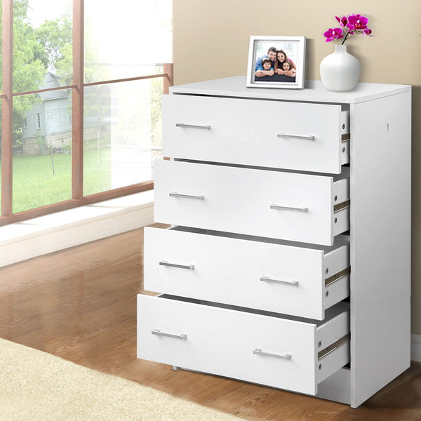 Artiss Tallboy 4 Drawers Storage Cabinet - White freeshipping - Awezingly