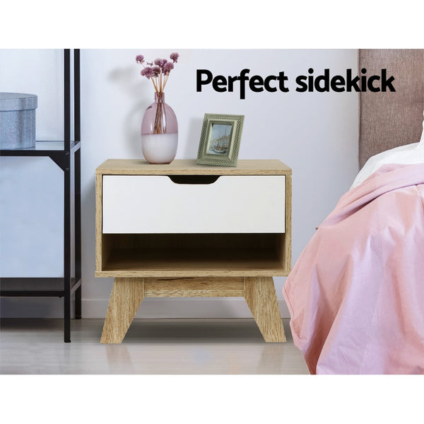 Artiss Bedside Table Drawer Nightstand Shelf Cabinet Storage Lamp Side Wooden freeshipping - Awezingly
