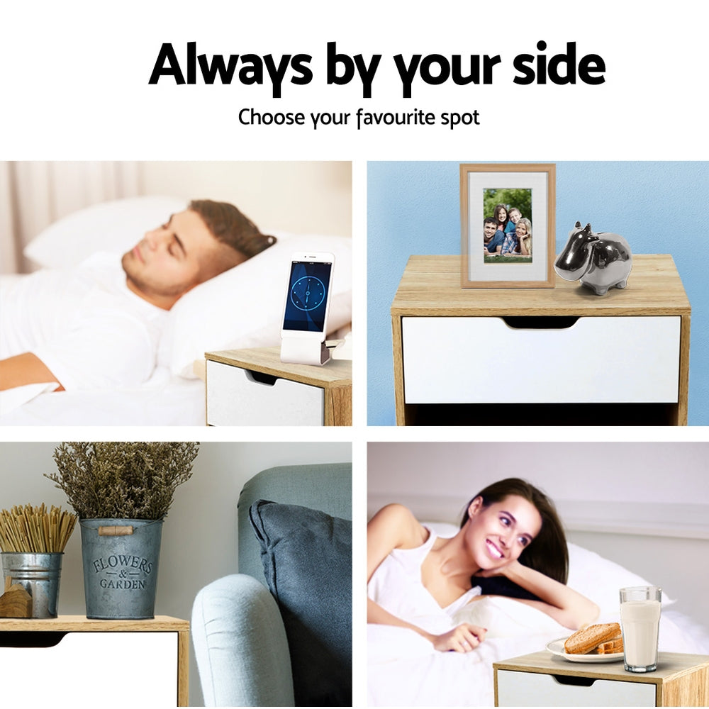 Artiss Bedside Table Drawer Nightstand Shelf Cabinet Storage Lamp Side Wooden freeshipping - Awezingly