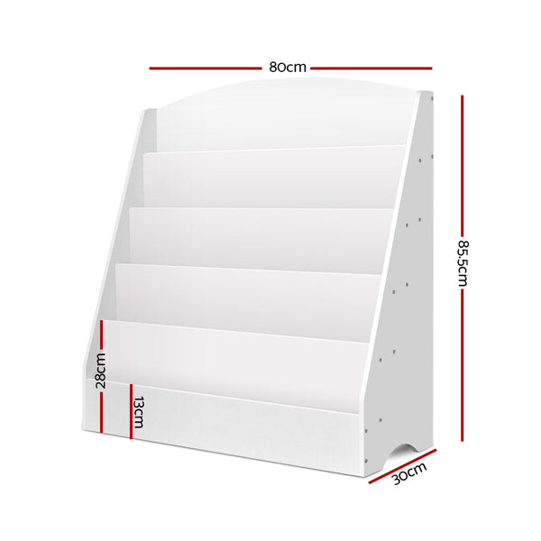 Keezi 5 Tiers Kids Bookshelf Magazine Rack Shelf Organizer - White Keezi