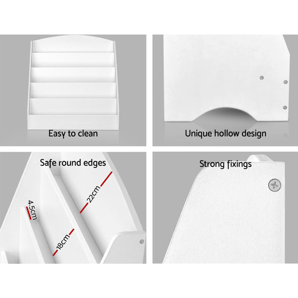 Keezi 5 Tiers Kids Bookshelf Magazine Rack Shelf Organizer - White Keezi