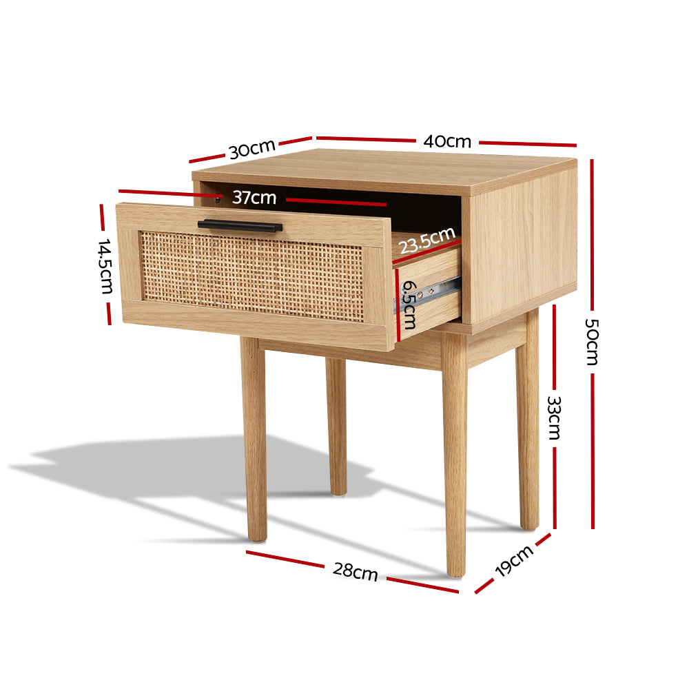 Artiss Bedside Tables Table 1 Drawer Storage Cabinet Rattan Wood freeshipping - Awezingly