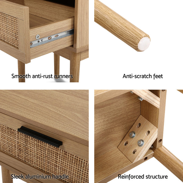 Artiss Bedside Tables Table 1 Drawer Storage Cabinet Rattan Wood freeshipping - Awezingly
