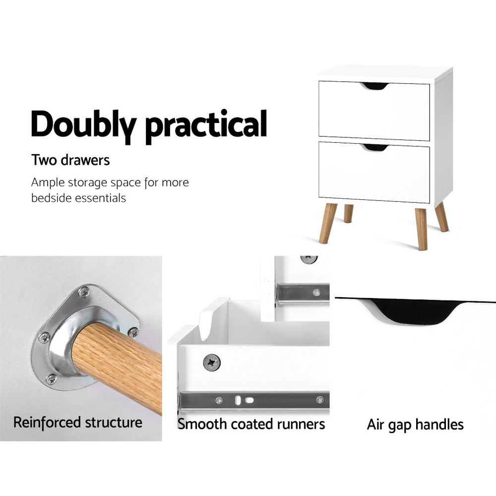 Artiss Bedside Tables Drawers Side Table Nightstand White Storage Cabinet Wood freeshipping - Awezingly